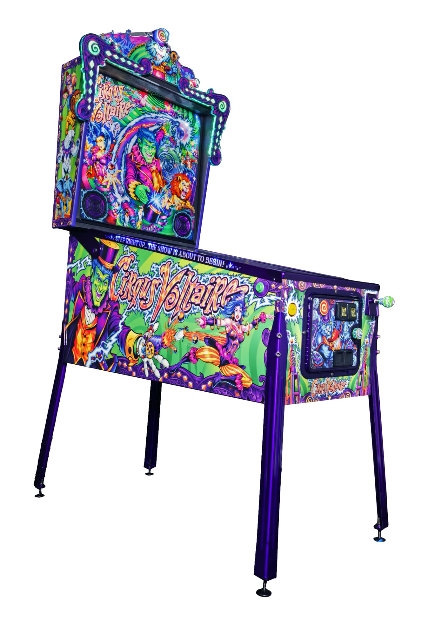 Cabinet completo de la Ringmaster Edition, con el nuevo arte de Brian Allen y el acabado púrpura sparkle