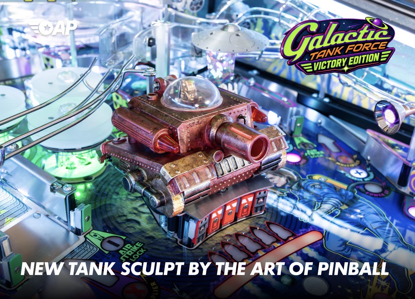 Primer plano del tanque interactivo rediseñado sobre el playfield