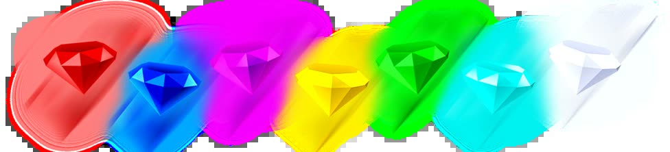 Artwork oficial de las siete Chaos Emeralds del código .940 de Sonic the Hedgehog, cada una con su color característico