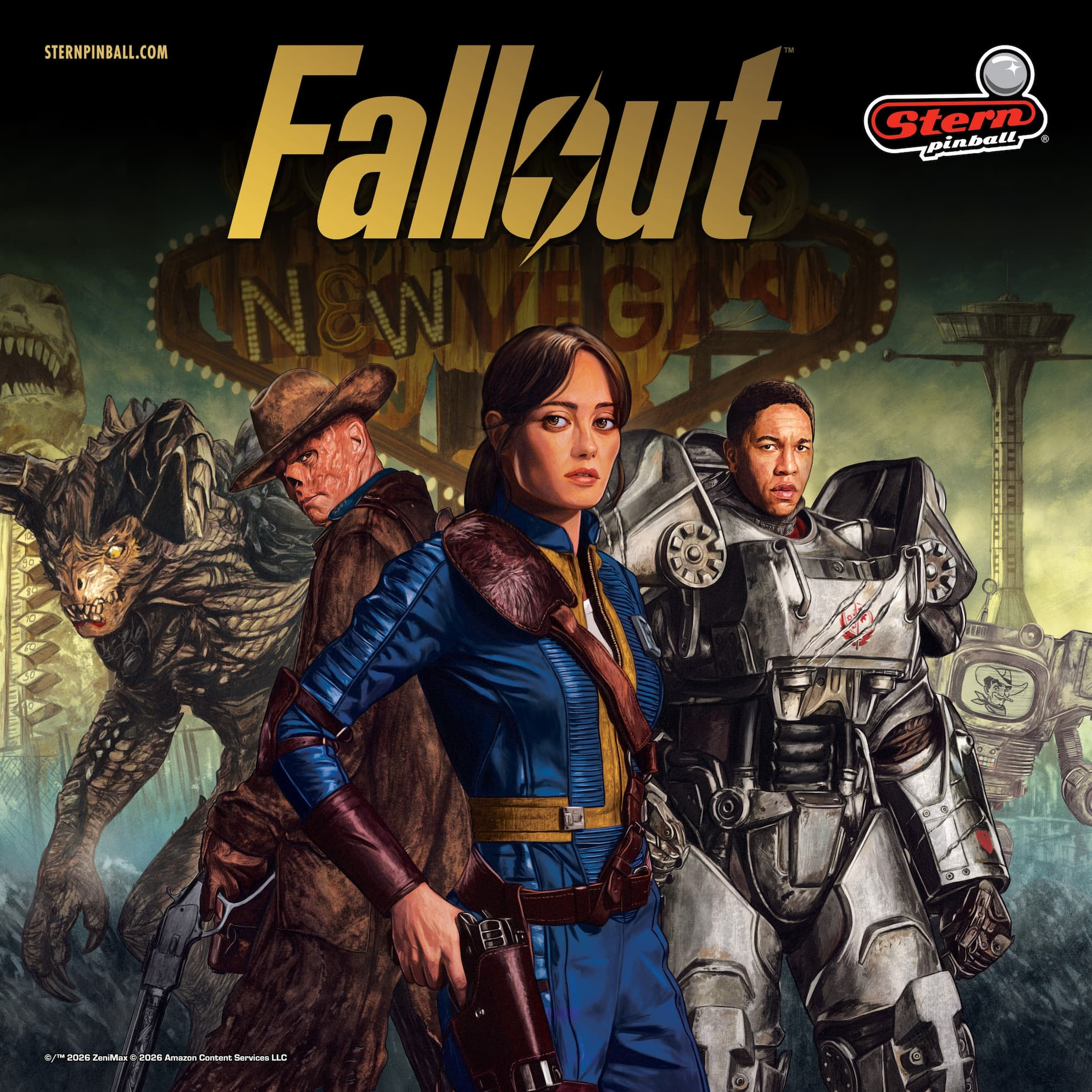 Aficionados junto a la máquina Fallout by Stern Pinball
