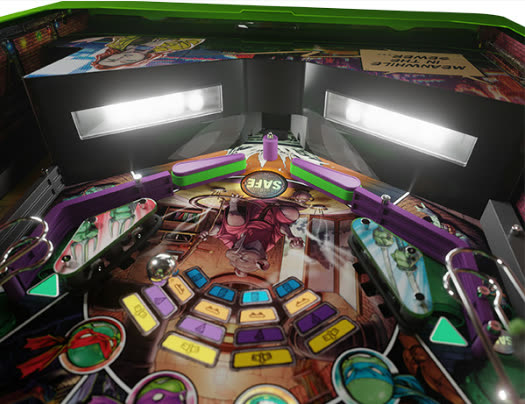 Detalle del área inferior del playfield, con los carriles y objetivos ya montados