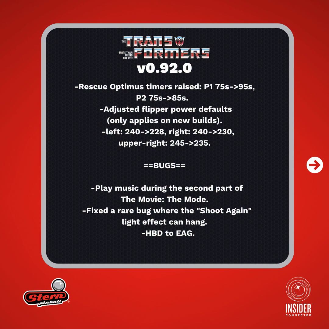 Notas del parche 0.92.0 con los ajustes de Rescue Optimus y la potencia de los flippers